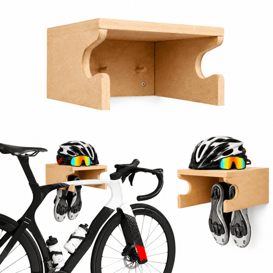Kit de Suporte Rack de Parede para Bicicleta Bike 3 em 1 MySteps PedalStation® Opções MDF Cru ou Envernizado + Parafusos e Buchas de Instalação