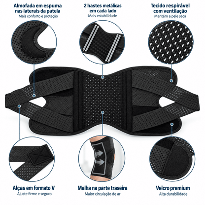 Kit Joelheira Ortopédica de Compressão Respirável MySteps StableKnee® com Hastes Metálicas Laterais para Estabilização, Firmeza e Alívio de Dores nos Joelhos