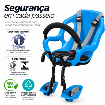 Kit de Cadeirinha Frontal Infantil Crianças de 1 a 4 anos para Bicicleta Bike Aro 29 MySteps KidSeat® Peso Máx 17 kg + Cinto, Manual e Certificado de Segurança