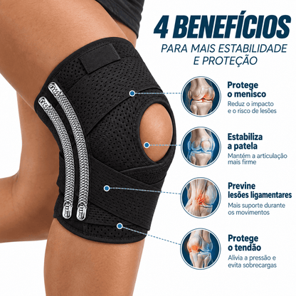 Kit Joelheira Ortopédica de Compressão Respirável MySteps StableKnee® com Hastes Metálicas Laterais para Estabilização, Firmeza e Alívio de Dores nos Joelhos