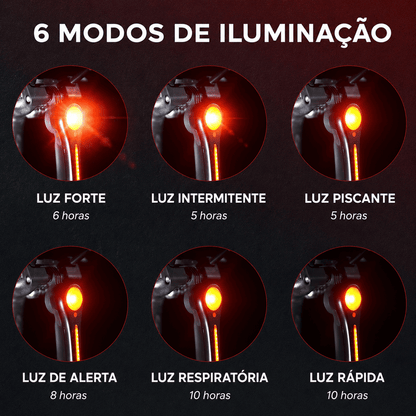 Sinalizador Traseiro para Bicicleta MySteps DualFlow Pro com Sensor de Freio Inteligente e Duplo LED Efeito Queda d'Água
