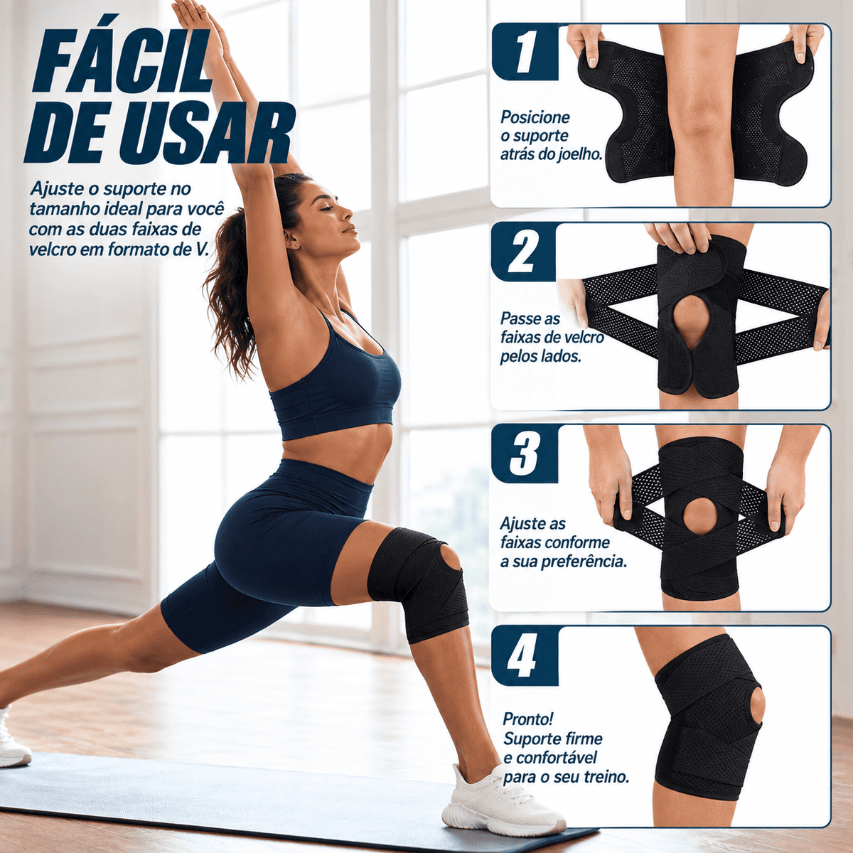 Kit Joelheira Ortopédica de Compressão Respirável MySteps StableKnee® com Hastes Metálicas Laterais para Estabilização, Firmeza e Alívio de Dores nos Joelhos