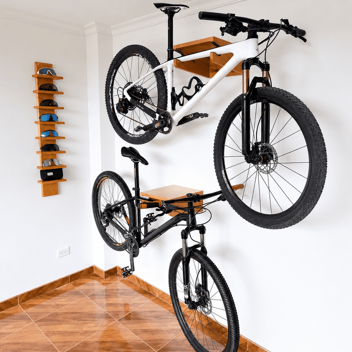 Kit de Suporte Rack de Parede para Bicicleta Bike 3 em 1 MySteps PedalStation® Opções MDF Cru ou Envernizado + Parafusos e Buchas de Instalação
