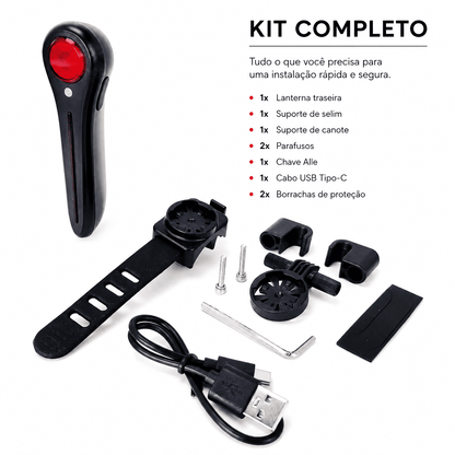 Sinalizador Traseiro para Bicicleta MySteps DualFlow Pro com Sensor de Freio Inteligente e Duplo LED Efeito Queda d'Água
