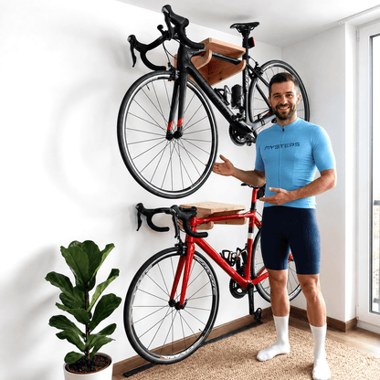 Kit de Suporte Rack de Parede para Bicicleta Bike 3 em 1 MySteps PedalStation® Opções MDF Cru ou Envernizado + Parafusos e Buchas de Instalação