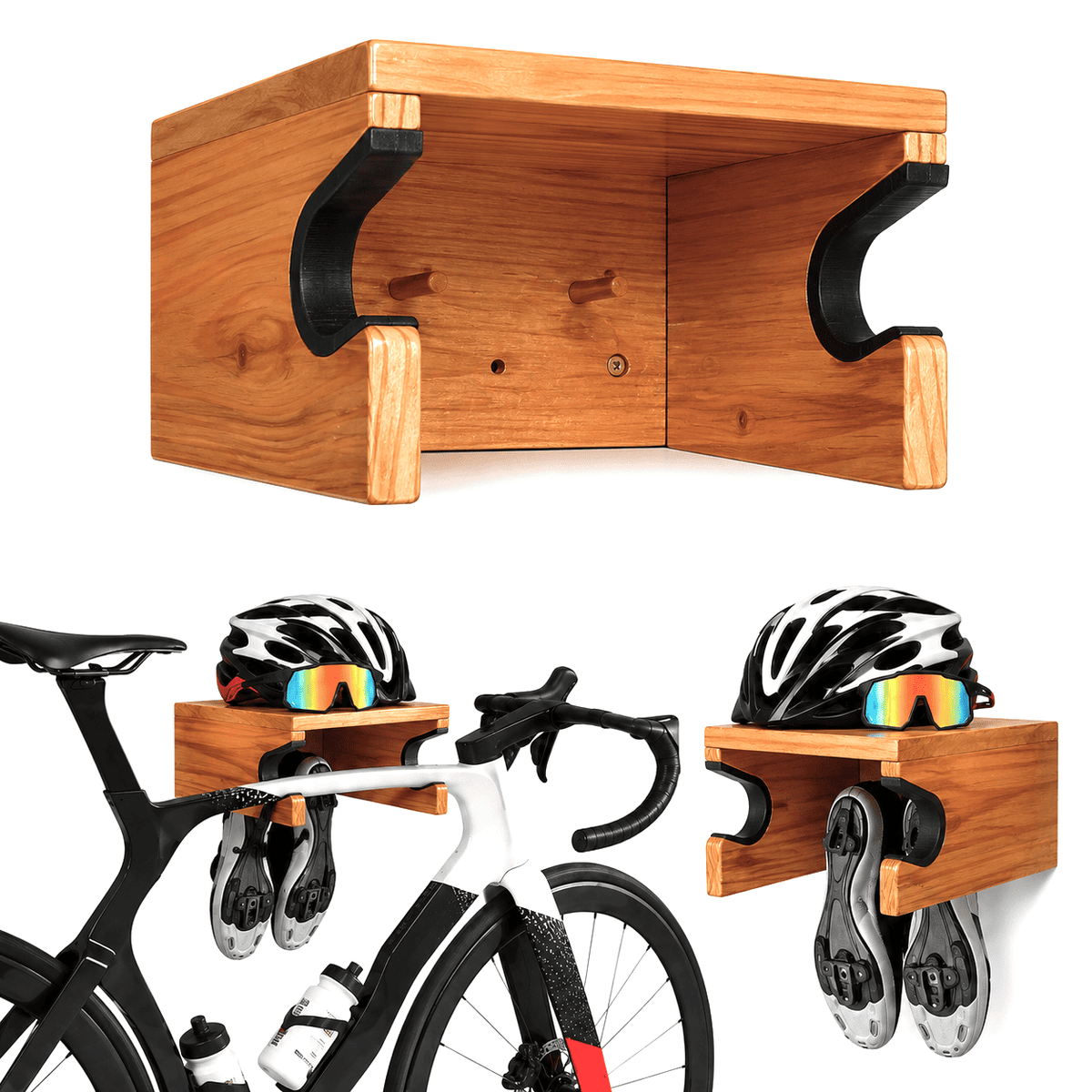 Kit de Suporte Rack de Parede para Bicicleta Bike 3 em 1 MySteps PedalStation® Opções MDF Cru ou Envernizado + Parafusos e Buchas de Instalação