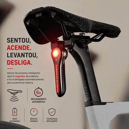 Sinalizador Traseiro para Bicicleta MySteps DualFlow Pro® com Sensor de Freio Inteligente e Duplo LED Efeito Queda d'Água
