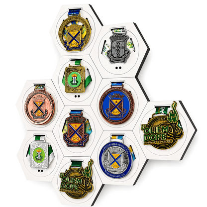 Kit de Porta-Medalhas Hexagonal Colmeia em MDF à Laser MySteps VictoryHive Expositor para Parede + Fita Dupla Face de Fixação