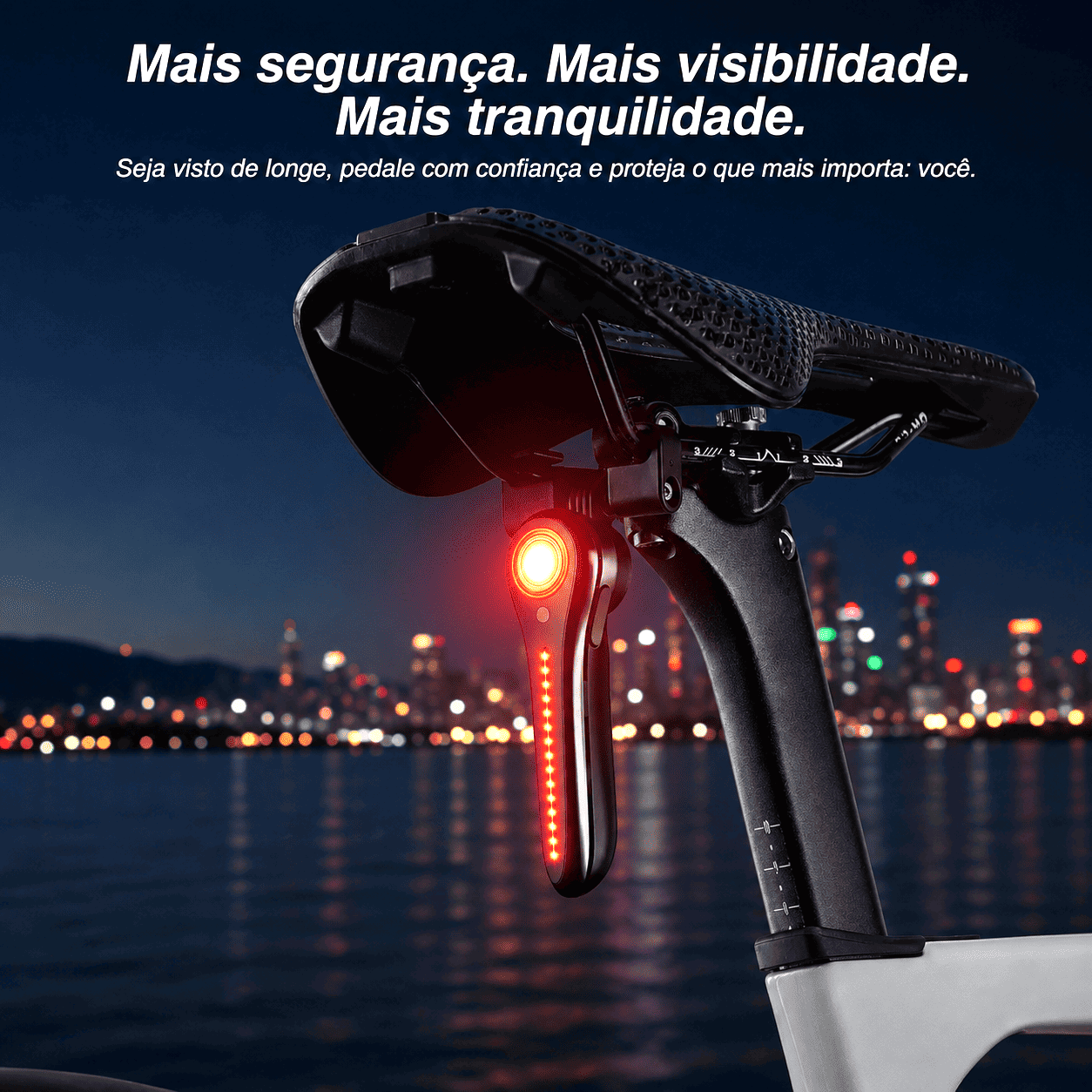 Sinalizador Traseiro para Bicicleta MySteps DualFlow Pro com Sensor de Freio Inteligente e Duplo LED Efeito Queda d'Água