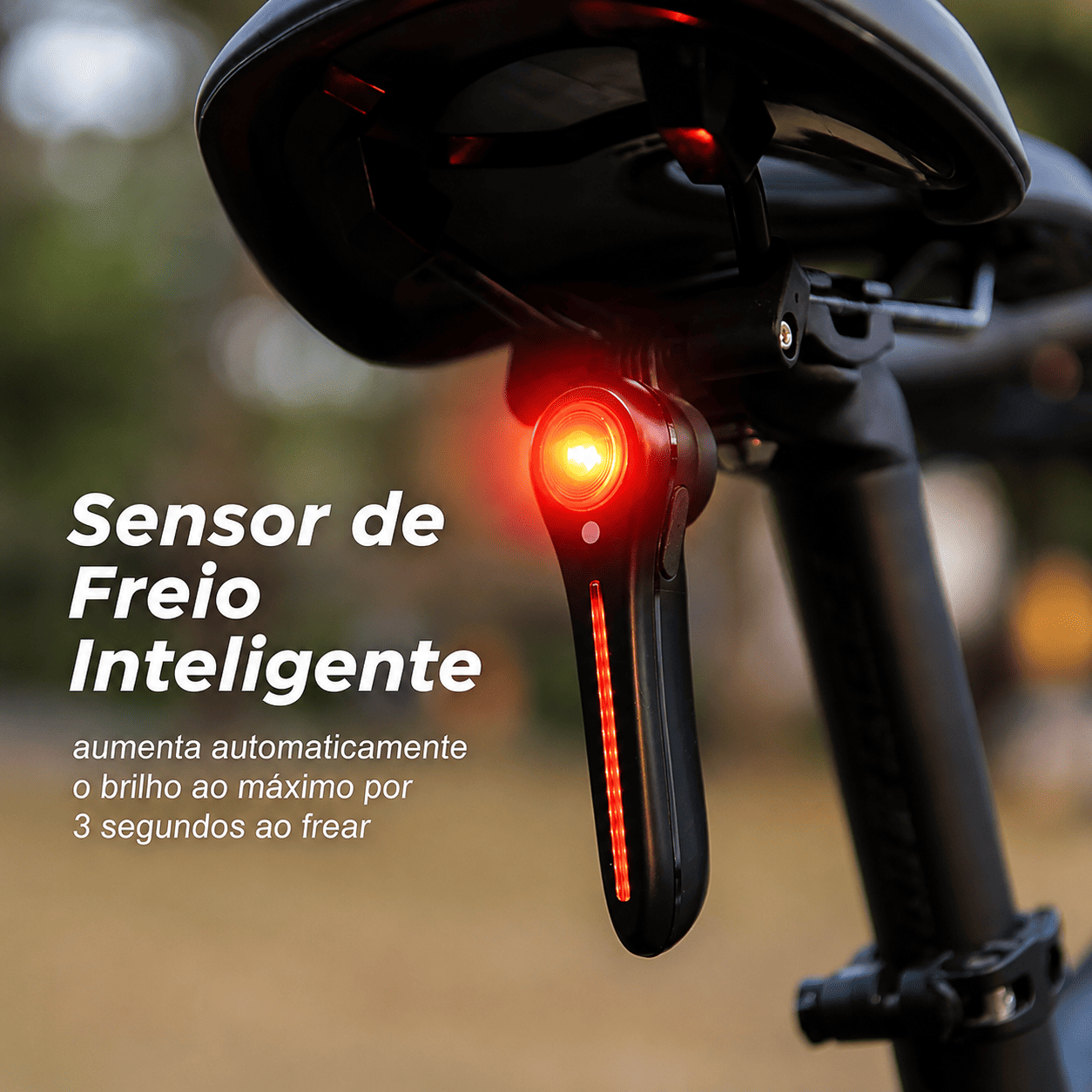 Sinalizador Traseiro para Bicicleta MySteps DualFlow Pro com Sensor de Freio Inteligente e Duplo LED Efeito Queda d'Água