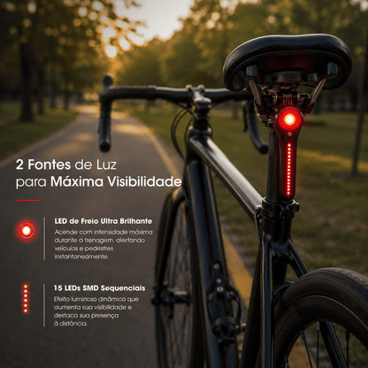 Sinalizador Traseiro para Bicicleta MySteps DualFlow Pro com Sensor de Freio Inteligente e Duplo LED Efeito Queda d'Água
