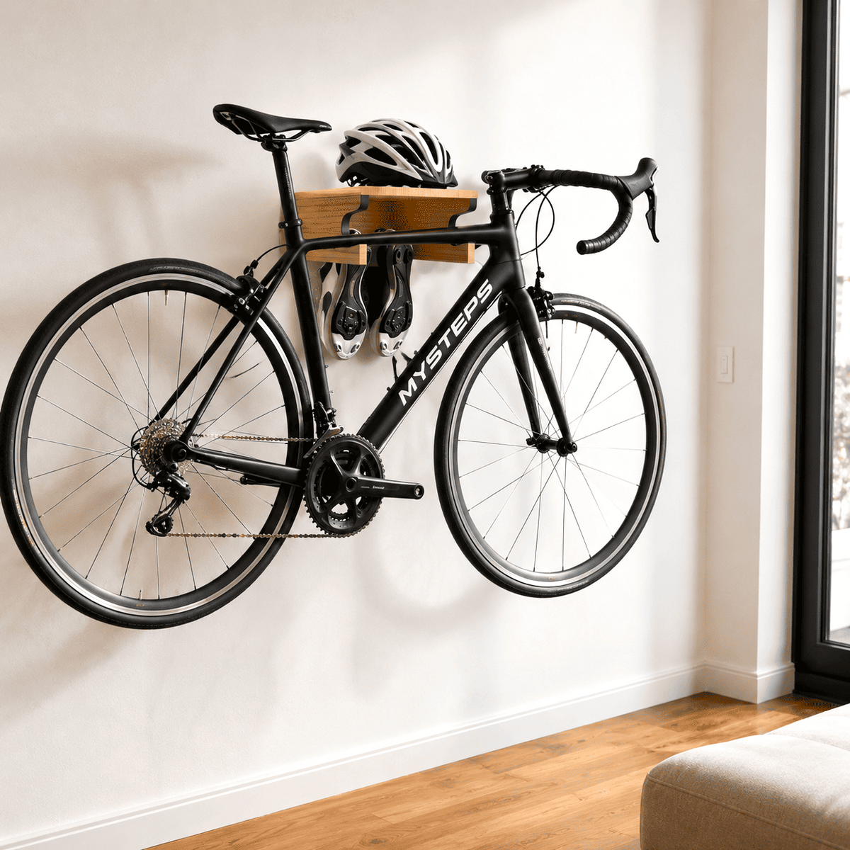 Kit de Suporte Rack de Parede para Bicicleta Bike 3 em 1 MySteps PedalStation® Opções MDF Cru ou Envernizado + Parafusos e Buchas de Instalação