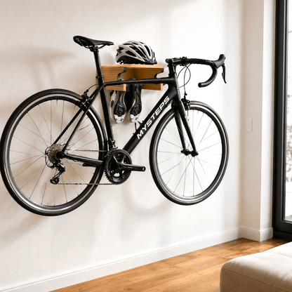 Kit de Suporte Rack de Parede para Bicicleta Bike 3 em 1 MySteps PedalStation® Opções MDF Cru ou Envernizado + Parafusos e Buchas de Instalação