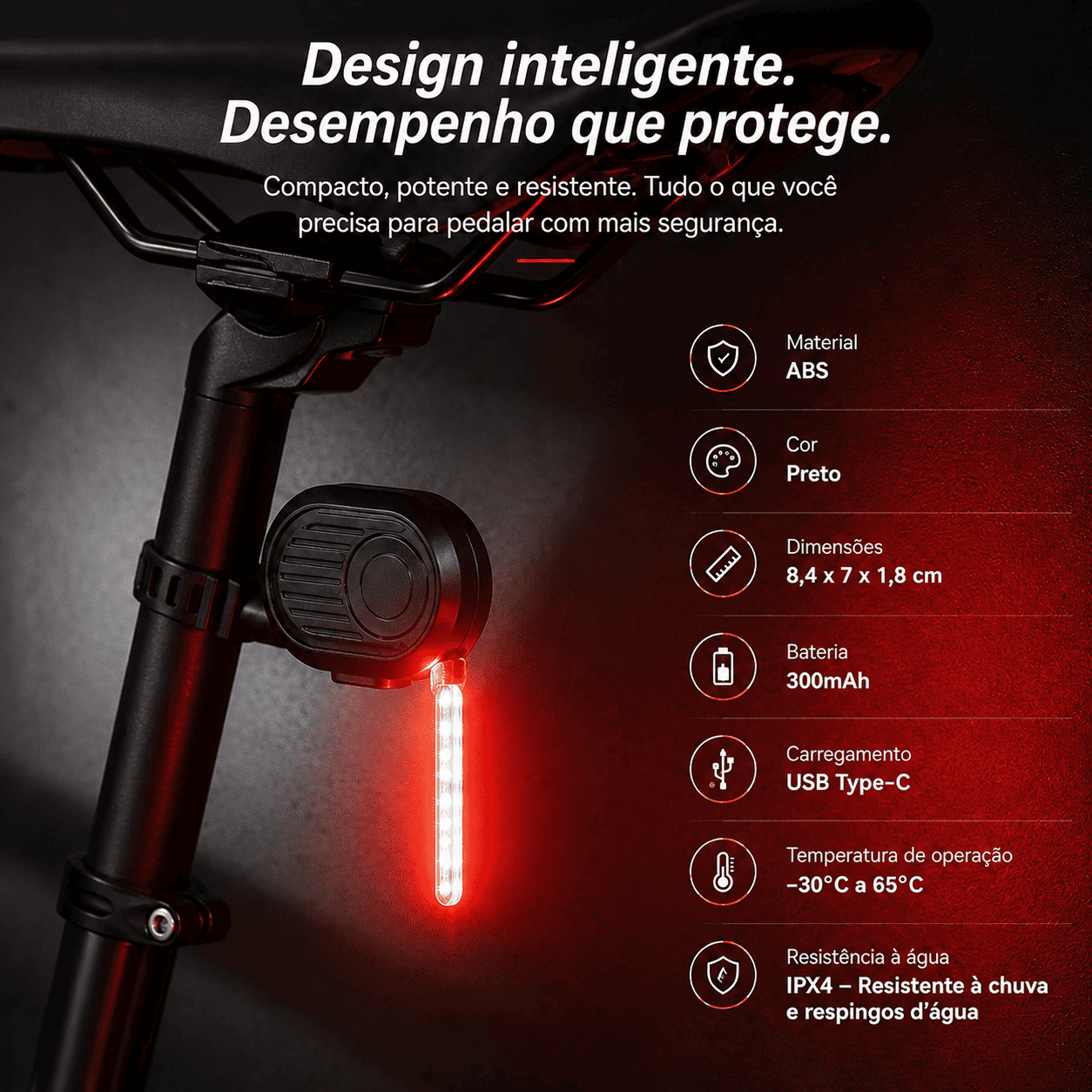 Kit 2x Sinalizadores Traseiros para Bicicleta com Efeito de Queda d'Água e Pulsante com Luz Forte MySteps FlowCascade