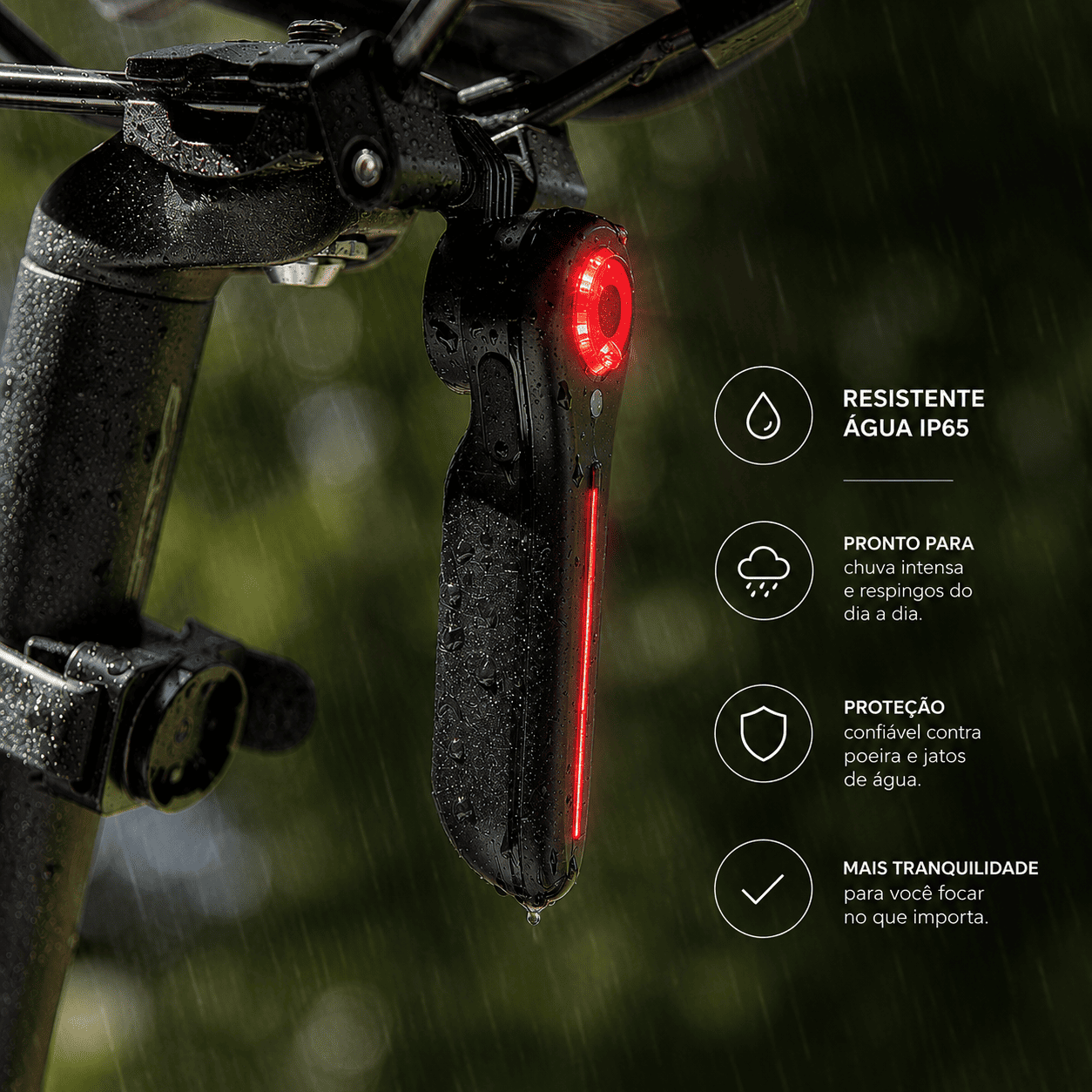 Sinalizador Traseiro para Bicicleta MySteps DualFlow Pro com Sensor de Freio Inteligente e Duplo LED Efeito Queda d'Água