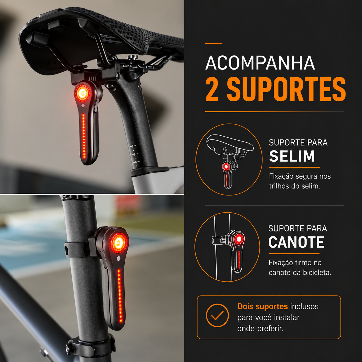 Sinalizador Traseiro para Bicicleta MySteps DualFlow Pro com Sensor de Freio Inteligente e Duplo LED Efeito Queda d'Água